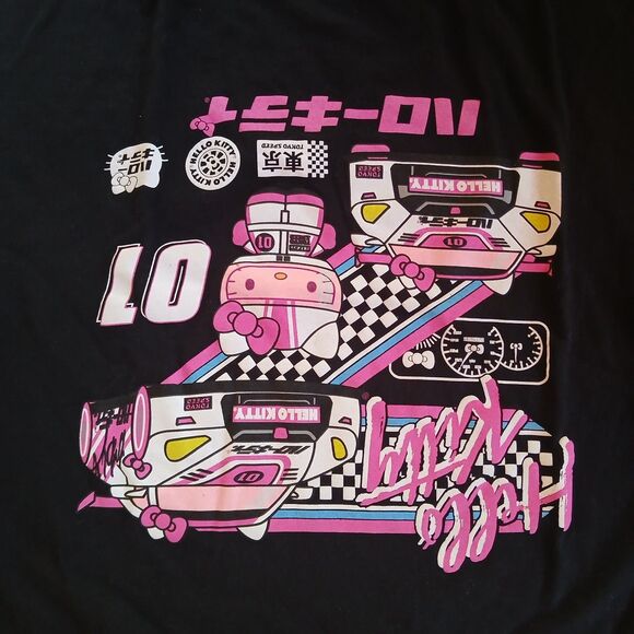 Hello Kitty T-Shirt Size L Sanrio Graphic Print Black Cotton Tee - Picture 2 of 6